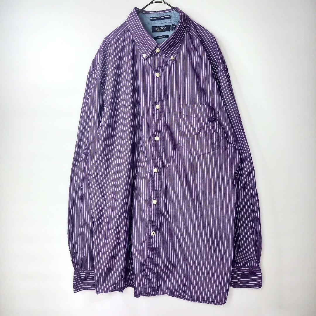 NAUTICA(ノーティカ)のノーティカ　ストライプ　BDシャツ　ボタンダウン　長袖　刺繍ロゴ　オーバーサイズ メンズのトップス(シャツ)の商品写真