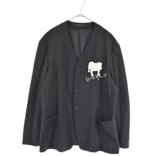 ヨウジヤマモト(Yohji Yamamoto)のYohji Yamamoto POUR HOMME ヨウジヤマモト プールオム 90SS 犬刺繍ノーカラー テーラードジャケット アーカイブ ブラック(フライトジャケット)