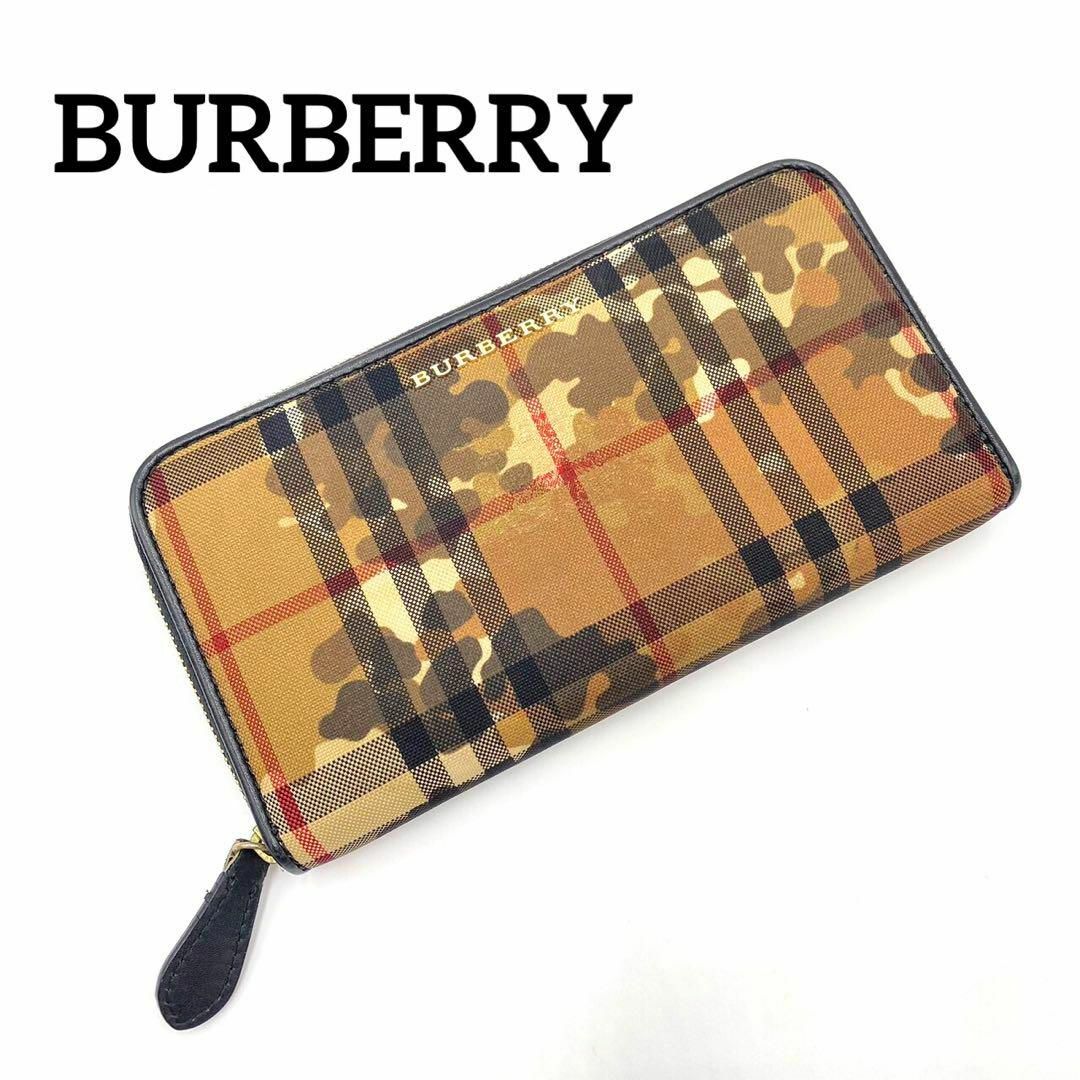 『BURBERRY』バーバリー ラウンドジップ 長財布 ホースフェリーチェック | フリマアプリ ラクマ