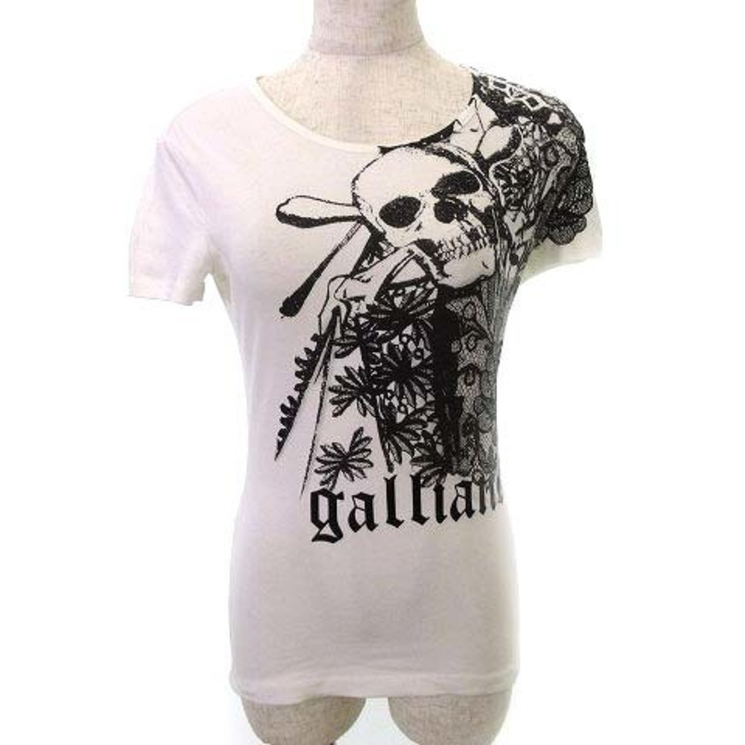 GALLIANO(ガリアーノ)のガリアーノ 半袖 Ｔシャツ カットソー スカル プリント XXS 白 ■GY09 レディースのトップス(Tシャツ(半袖/袖なし))の商品写真