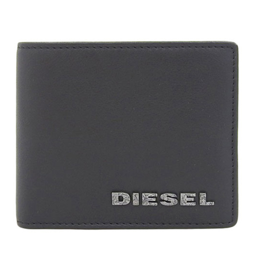 DIESEL ディーゼル レザー ロゴ 二つ折り コンパクト財布 X00929 ブラック gy