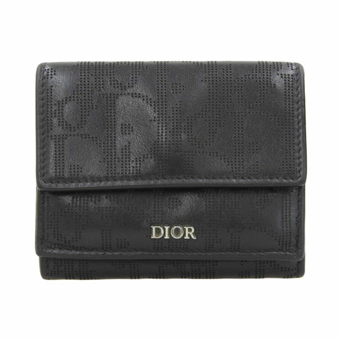 Christian Dior クリスチャンディオール オブリーク ギャラクシー レザー 三つ折りウォレット コンパクト財布 - ブラック gy