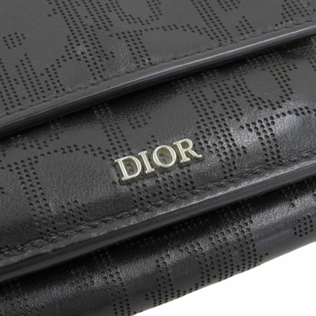 【中古】Christian Dior クリスチャンディオール オブリーク ギャラクシー レザー 三つ折りウォレット コンパクト財布 - ブラック gy