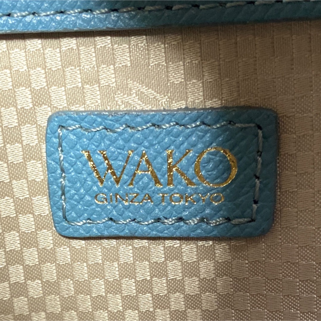 WAKO】銀座和光 サフィアーノ ライトブルー ゴールド金具 ハンドバッグ-