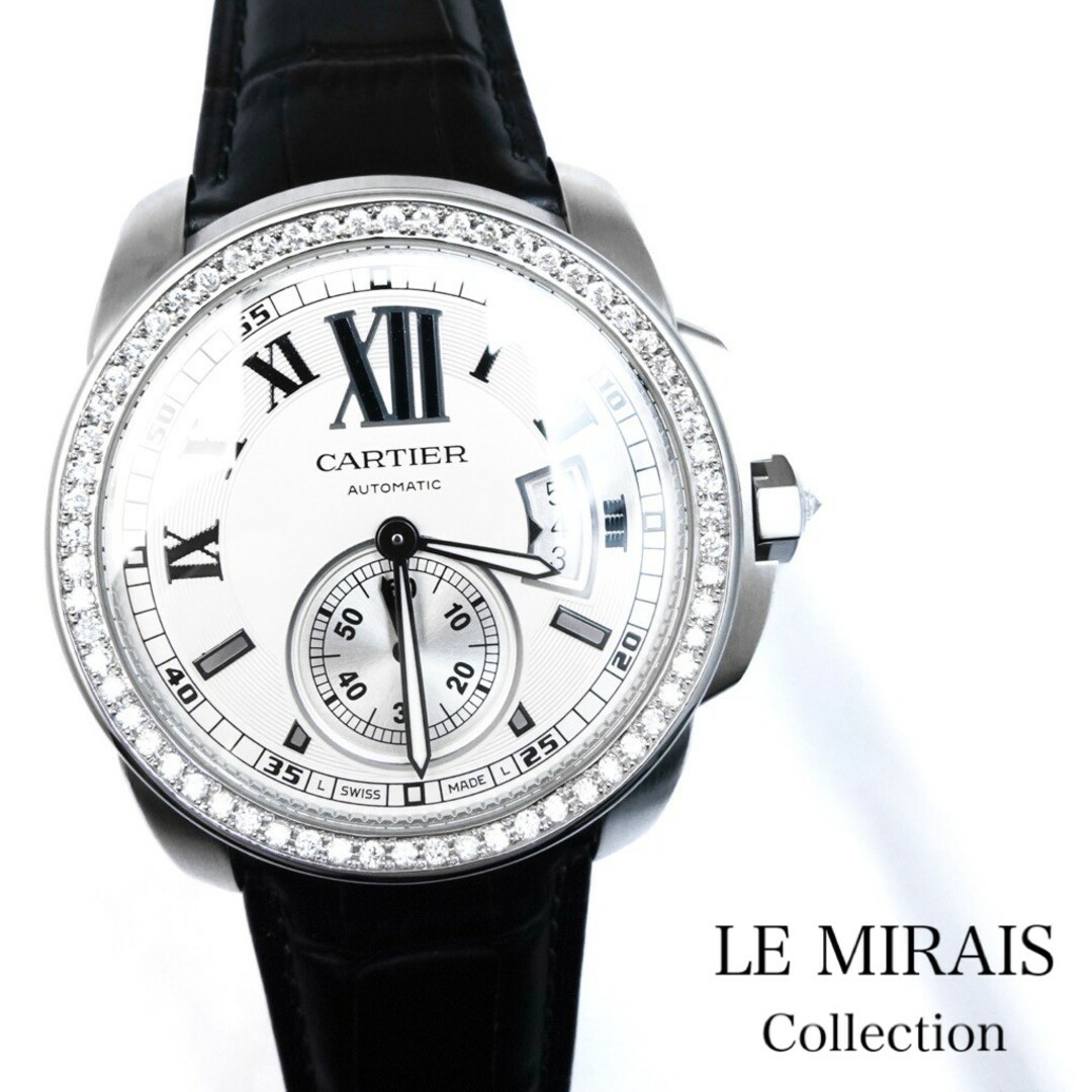 Cartier(カルティエ)の【仕上済】カルティエ カリブルドゥカルティエ 白文字盤 ダイヤ レザー SS メンズ 腕時計 CARTIER 時計 メンズの時計(腕時計(アナログ))の商品写真