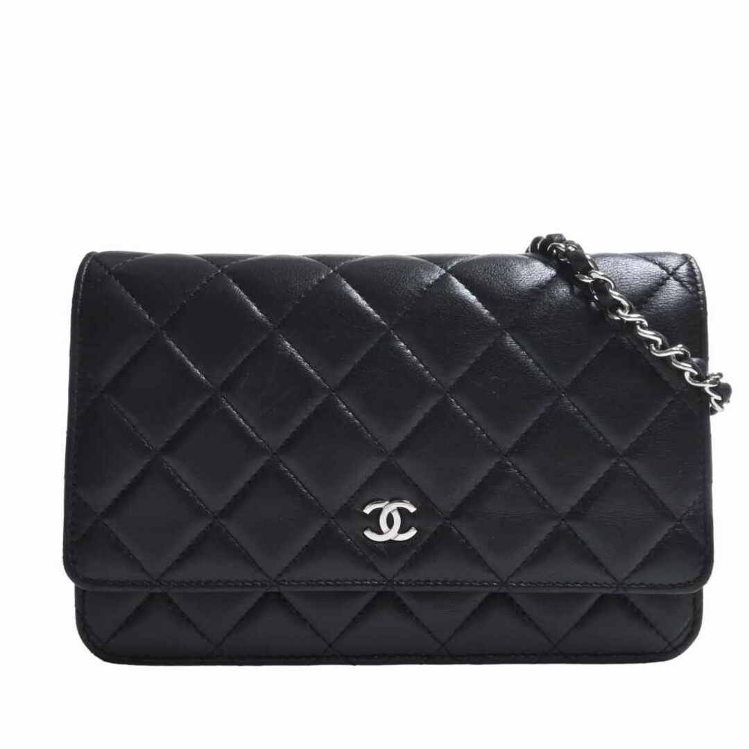 シャネル マトラッセ ココマーク シルバー金具 チェーン ウォレット ショルダーバッグ ラムスキン レディース CHANEL 【1-0111464】