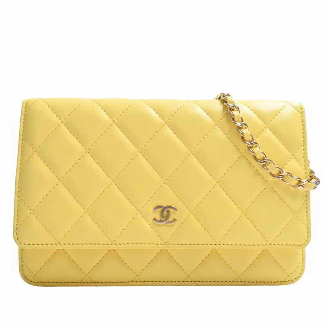 【中古】CHANEL シャネル ラムスキン マトラッセ ココマーク チェーン ショルダーウォレット 長財布 - イエロー by | フリマアプリ ラクマ