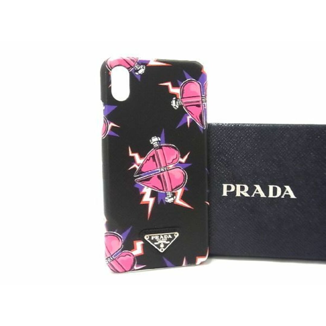 ■新品■未使用■ PRADA プラダ フランケンシュタイン サフィアーノレザー iPhoneXSMax 対応 アイフォンケース ブラック系 BC6624ｱZ