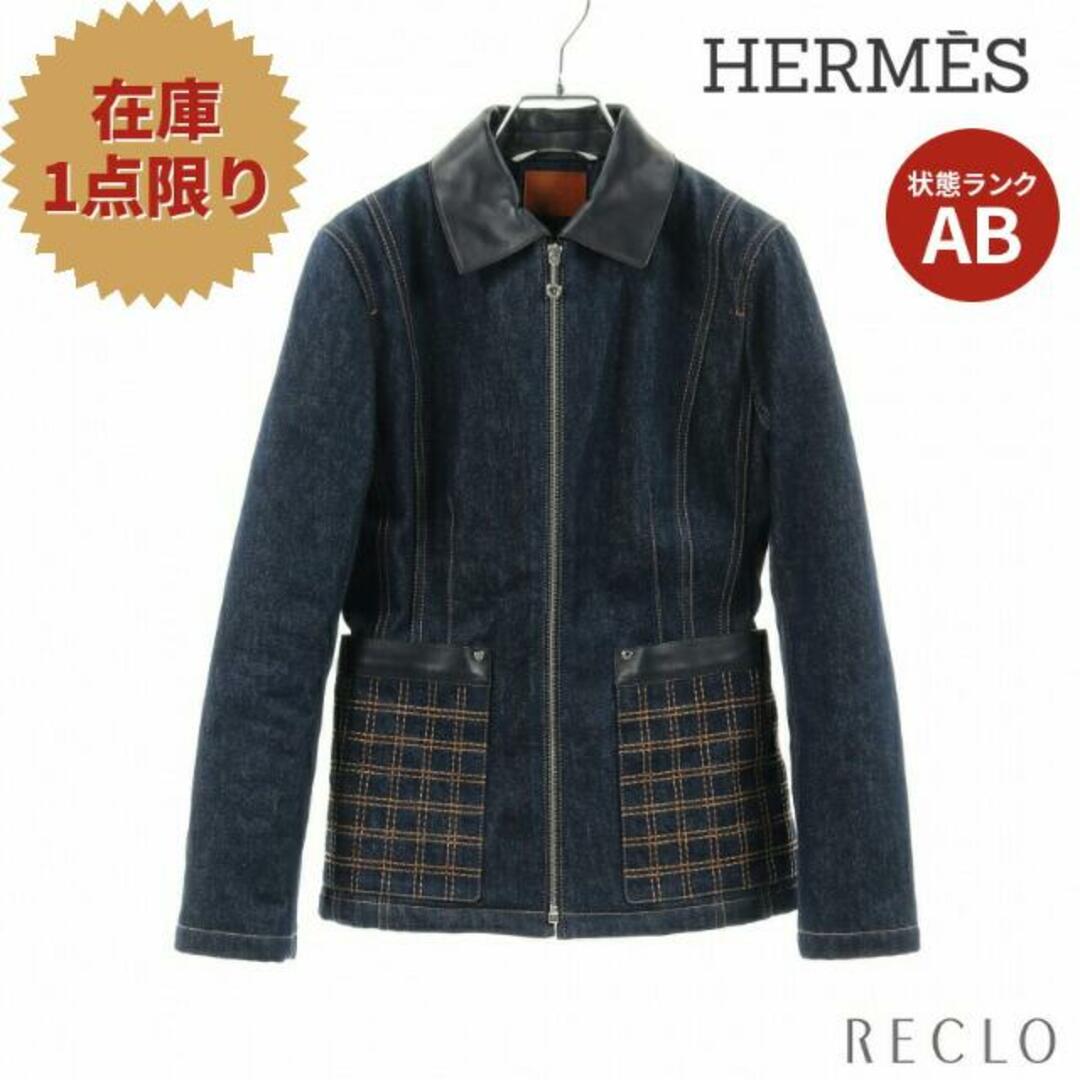 Hermes(エルメス)の デニムジャケット レザー インディゴブルー 中綿 キルティング レディースのジャケット/アウター(Gジャン/デニムジャケット)の商品写真