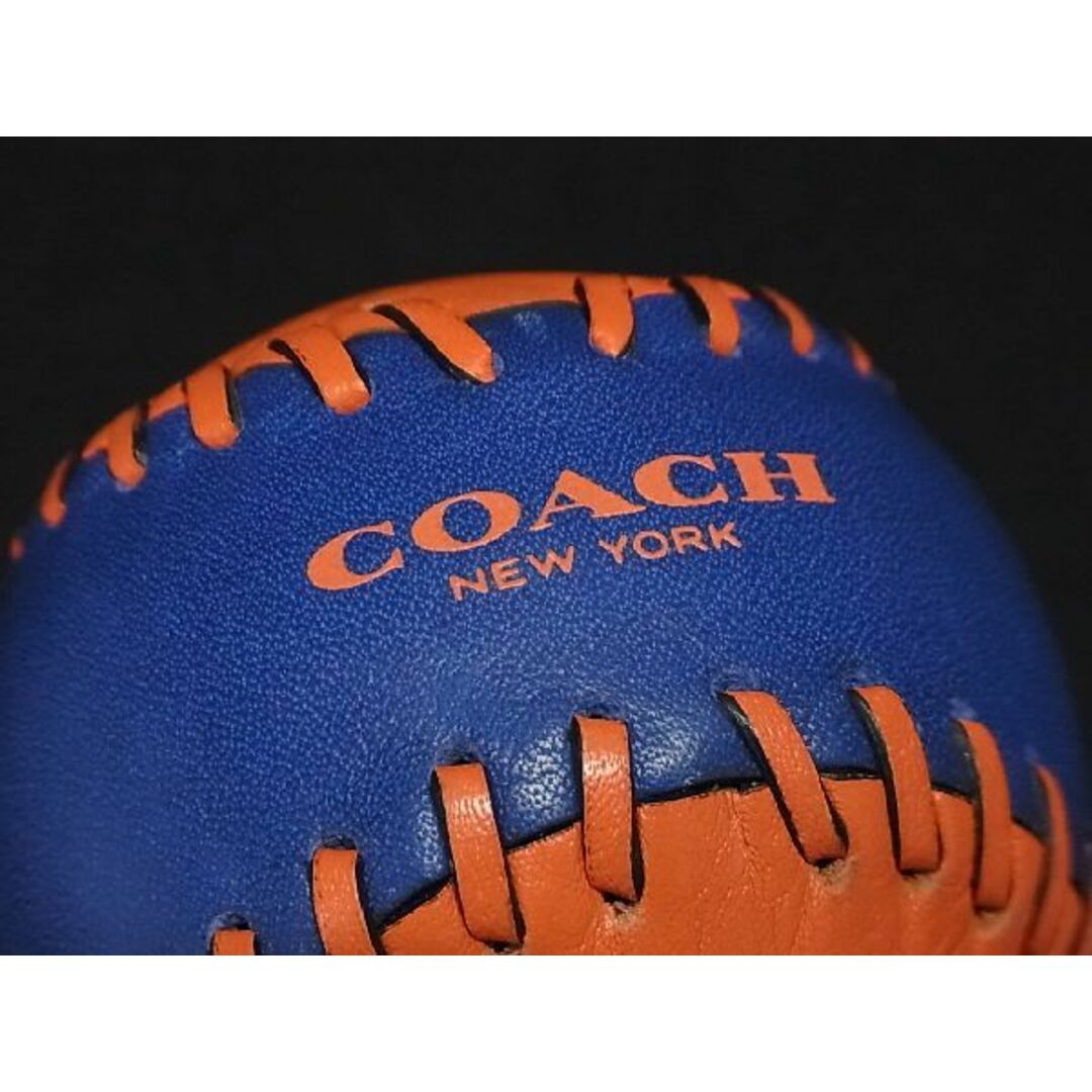 ■極美品■ COACH コーチ NYメッツコラボ レザー ボール ペーパーウェイト インテリア 置物 ネイビー系×オレンジ系 BC4044アO