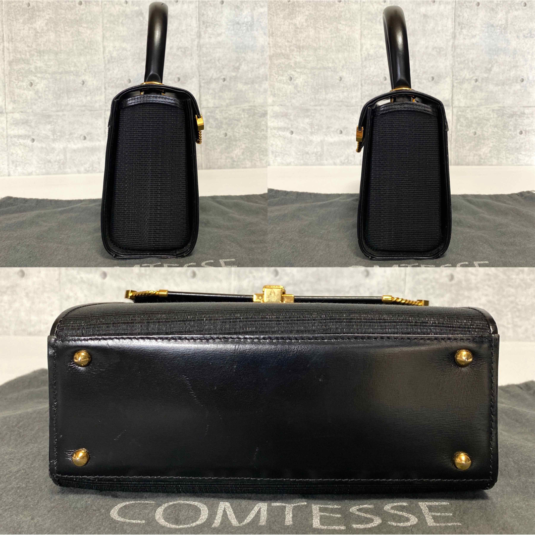 【美品】COMTESSE ホースヘア×レザー ブラック ジャッキー ハンドバッグ