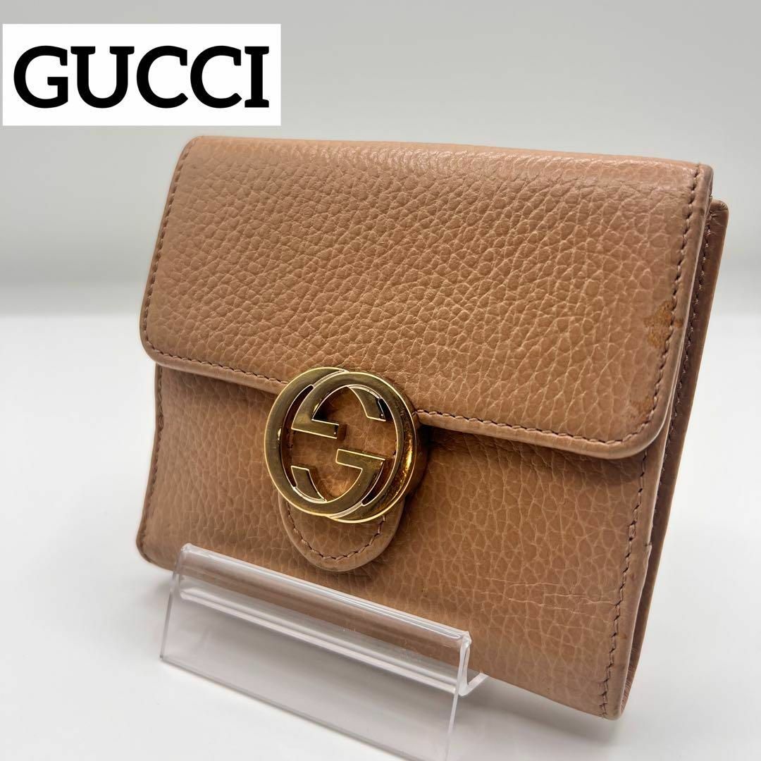 Gucci(グッチ)の箱付き　グッチ インターロッキングG　折り財布 レザー 　キャメル レディースのファッション小物(財布)の商品写真