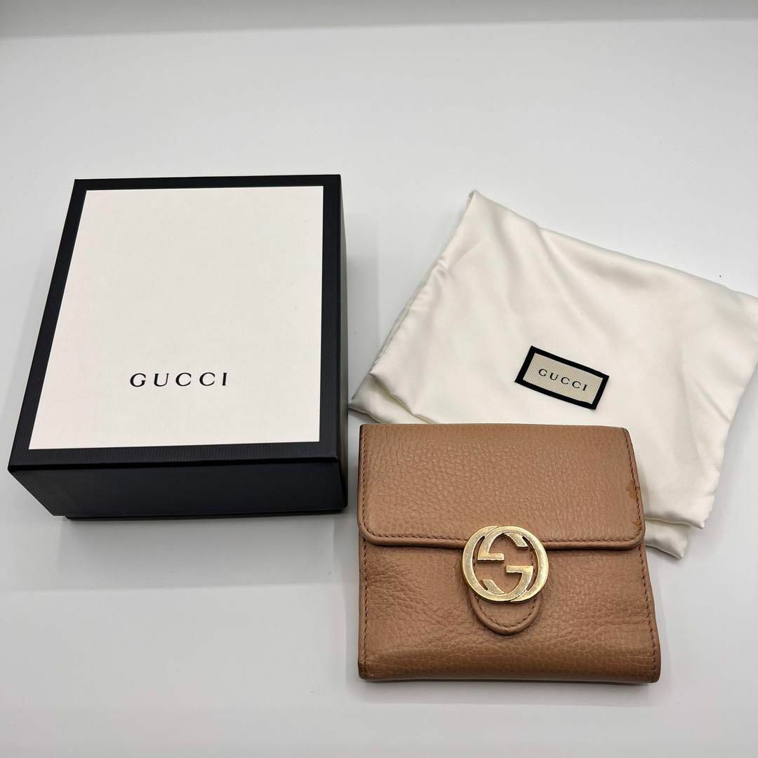 Gucci(グッチ)の箱付き　グッチ インターロッキングG　折り財布 レザー 　キャメル レディースのファッション小物(財布)の商品写真