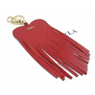 フルラ(Furla)の■極美品■ FURLA フルラ レザー フリンジ ハート キーホルダー キーリング バッグチャーム レディース レッド系 BF0907 (その他)