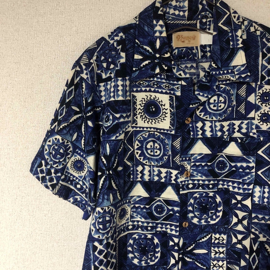 Kramers Honolulu/希少 麻 藍染 アロハシャツ  メンズ