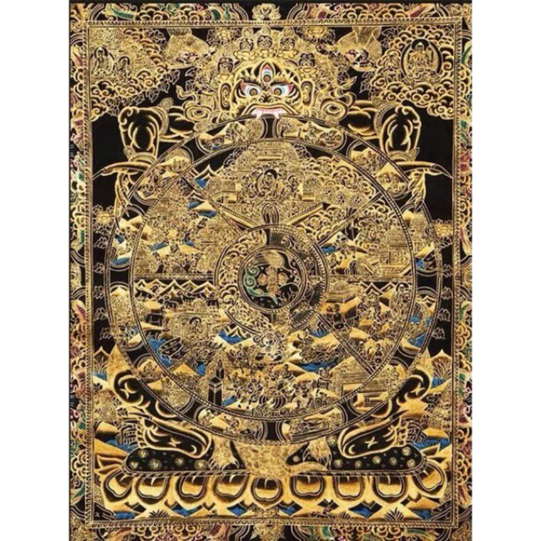 六道輪迴図 描金唐卡 仏教 お寺 美術品 骨董品 縁起物 菩薩 修羅 大黑天-