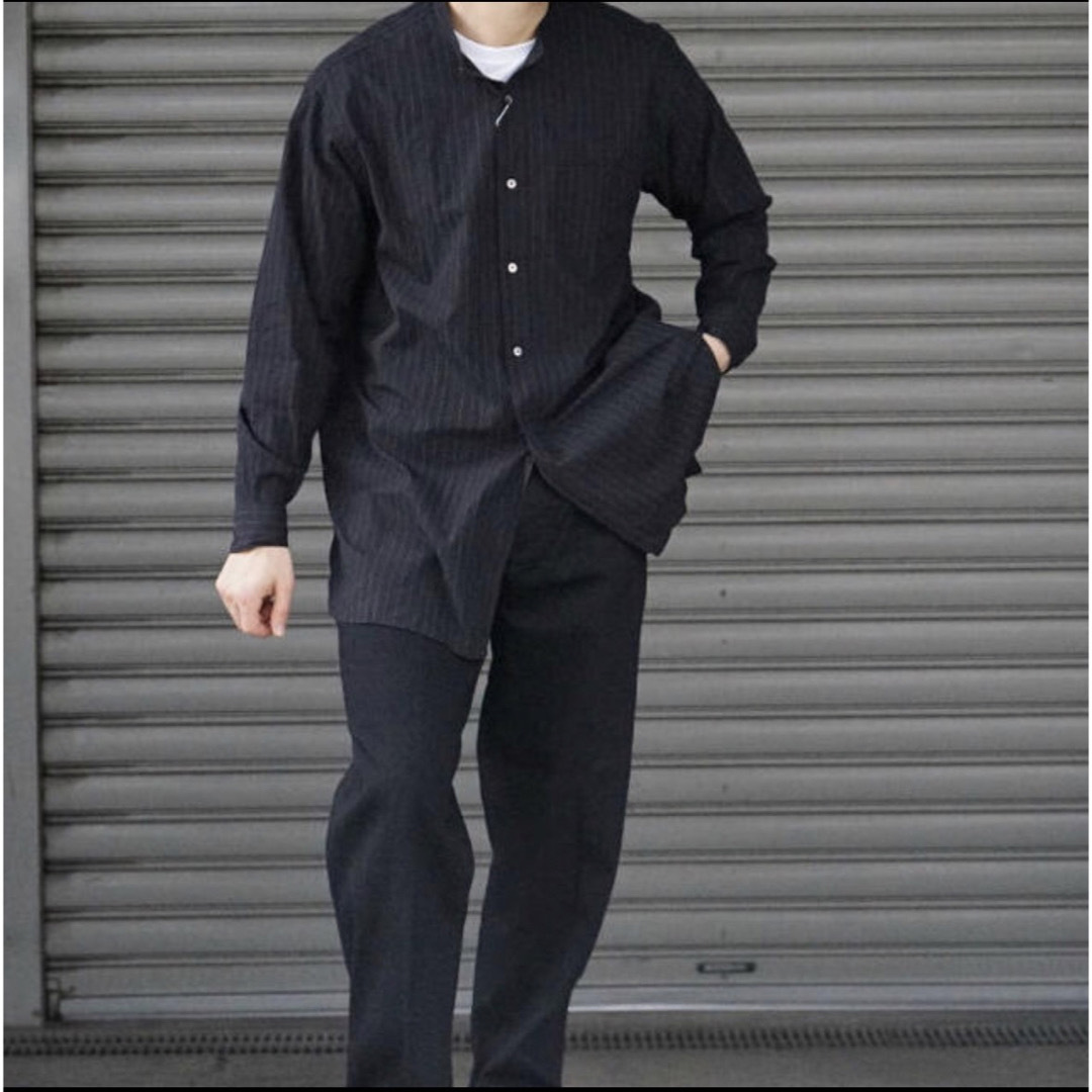 【19AW/希少品】comoli バンドカラーシャツ チョークストライプ