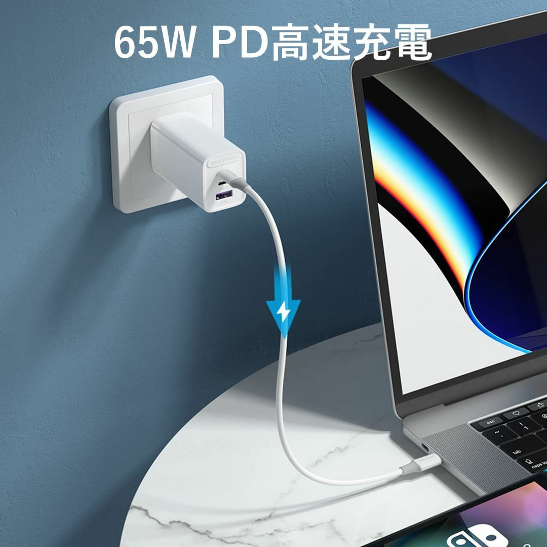 【色: ホワイト】VENTION GaN 急速 充電器 3ポート (USB-C