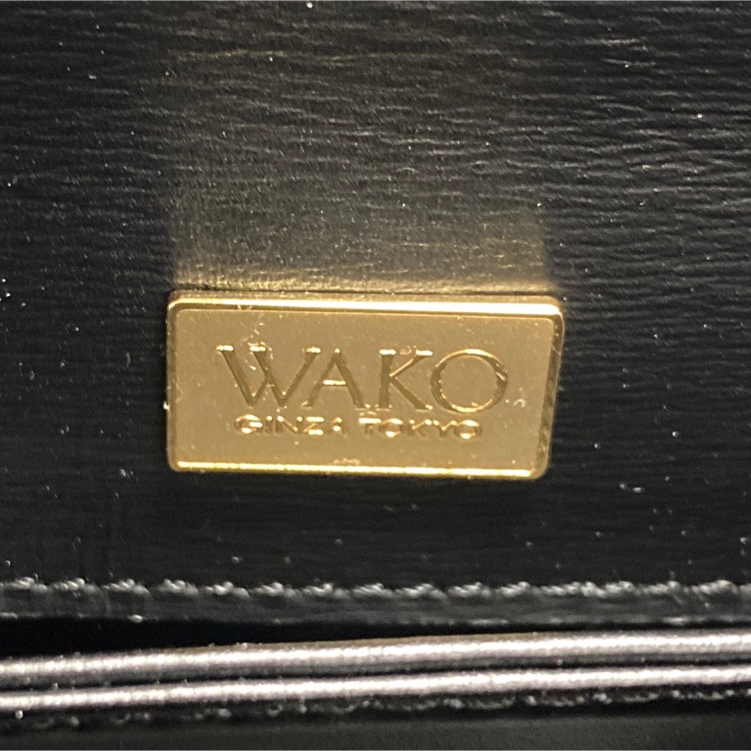 【美品】WAKO 銀座和光 現行品 カーフレザー 黒 ゴールド金具 ハンドバッグ