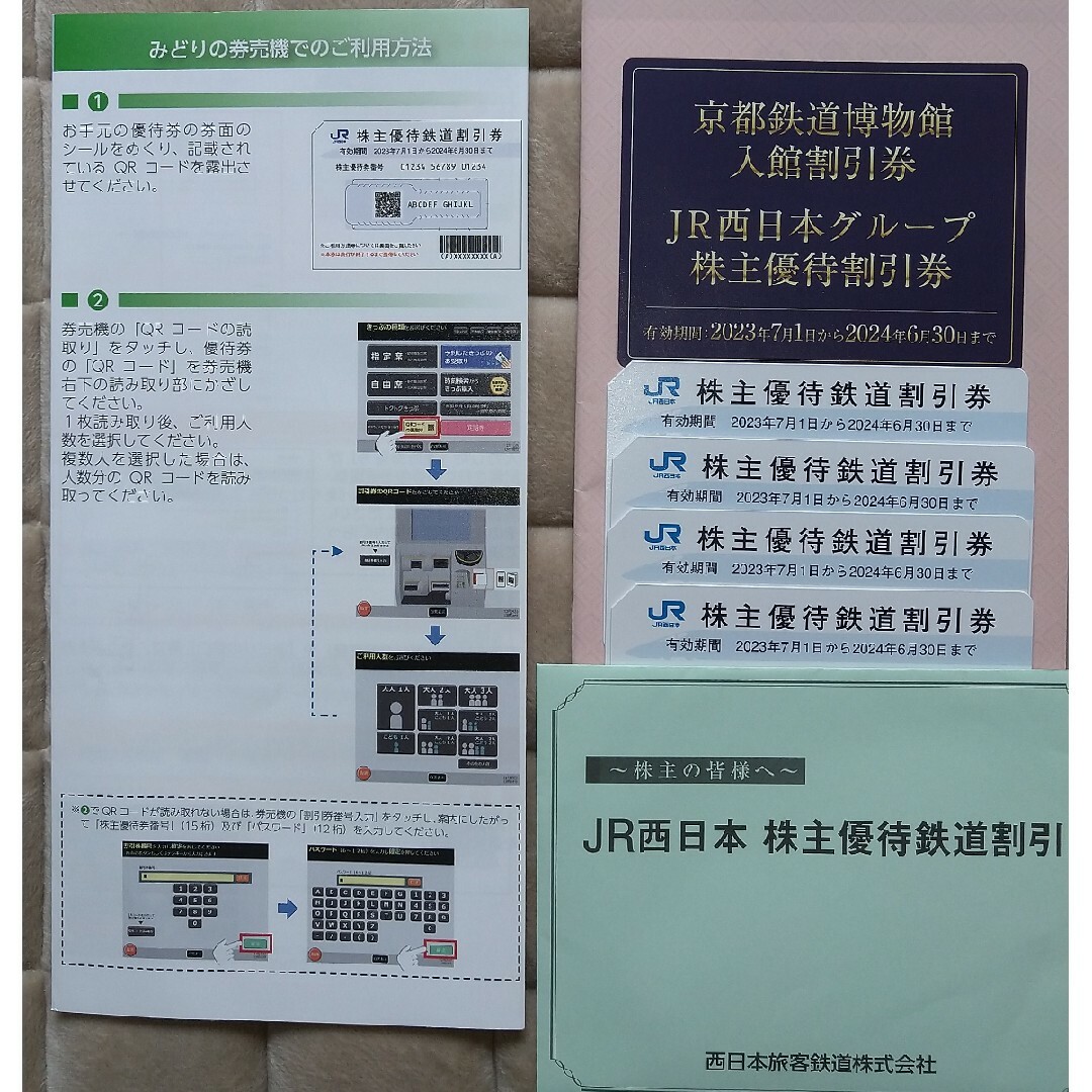 JR西日本 株主優待鉄道割引 4枚 および JR西日本グループ 株主優待割引券のサムネイル