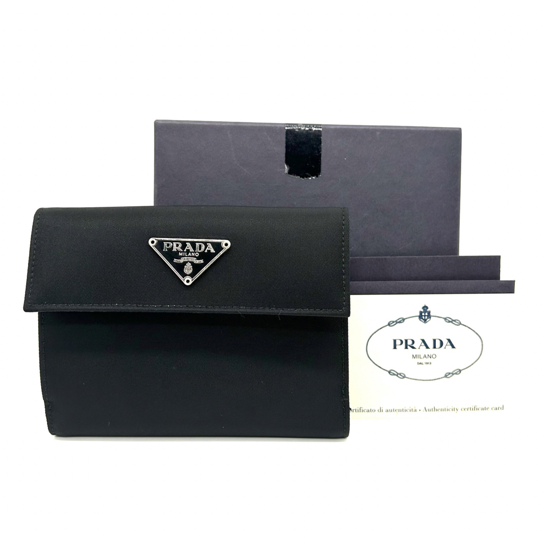 PRADA - PRADA プラダ ナイロン 二つ折り財布 ブラック 三角プレート