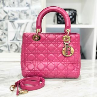 クリスチャンディオール(Christian Dior)の美品☆　レディディオール　ラムスキン　ピンク　カナージュ　2way　ハンドバッグ(ハンドバッグ)