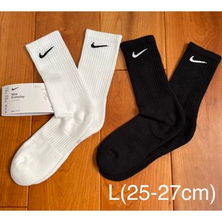 ナイキ(NIKE)の新品　ナイキ　L(25-27cm)  クッション　クルーソックス　白黒2足セット(ソックス)