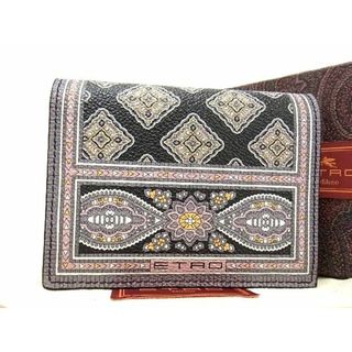 ■新品■未使用■ ETRO エトロ レザー 総柄 二つ折り 財布 ウォレット 札入れ 小銭入れ レディース グレー系×ブラック系 AK4872