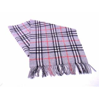 バーバリー(BURBERRY)の■極美品■ Burberrys バーバリーズ カシミア チェック柄 フリンジ マフラー ストール 防寒具 レディース メンズ グレー系 BC8076ﾊｵ(マフラー/ショール)