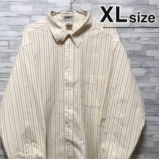 オールドネイビー(Old Navy)のOLD NAVY　シャツ　長袖　ストライプ　XL　ベージュ　クリーム　古着　00(シャツ)