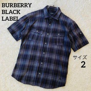 バーバリーブラックレーベル(BURBERRY BLACK LABEL)の美品★バーバリーブラックレーベル★半袖シャツ★ホース刺繍★チェック★2(シャツ)