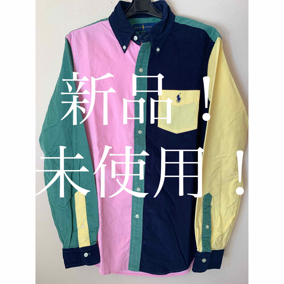 ポロラルフローレン　緑紺黄ピンククレイジーパターン　コーデュロイシャツ