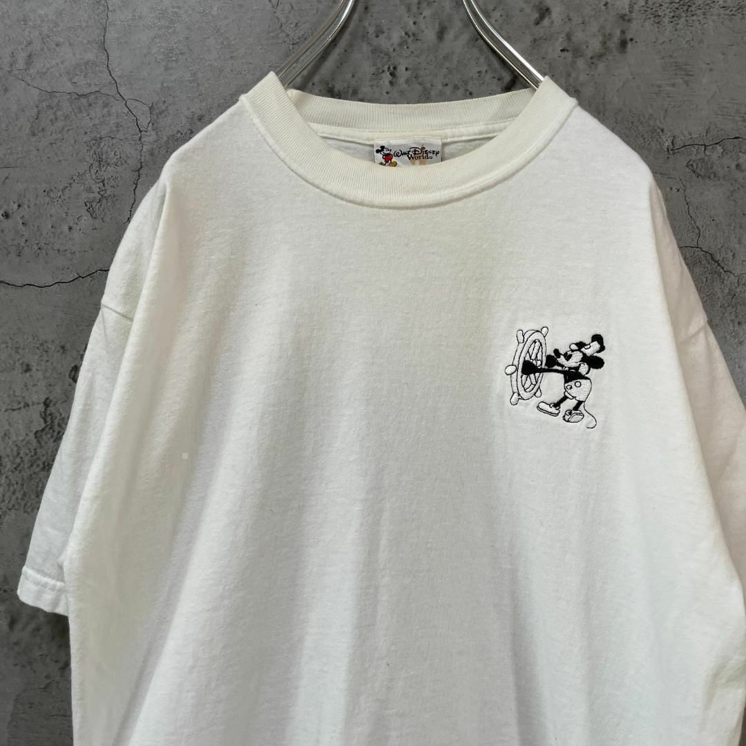 【激レア】ミッキー 刺繍 船長 USA製 ワンポイント Tシャツ