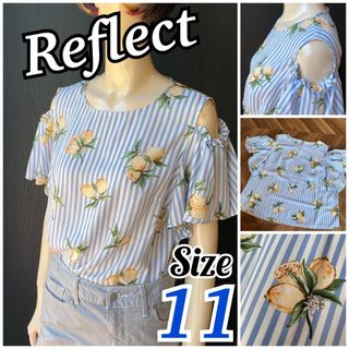 リフレクト(ReFLEcT)のReflect美品！11号オープンショルダーストライプとレモンのブラウス(シャツ/ブラウス(半袖/袖なし))