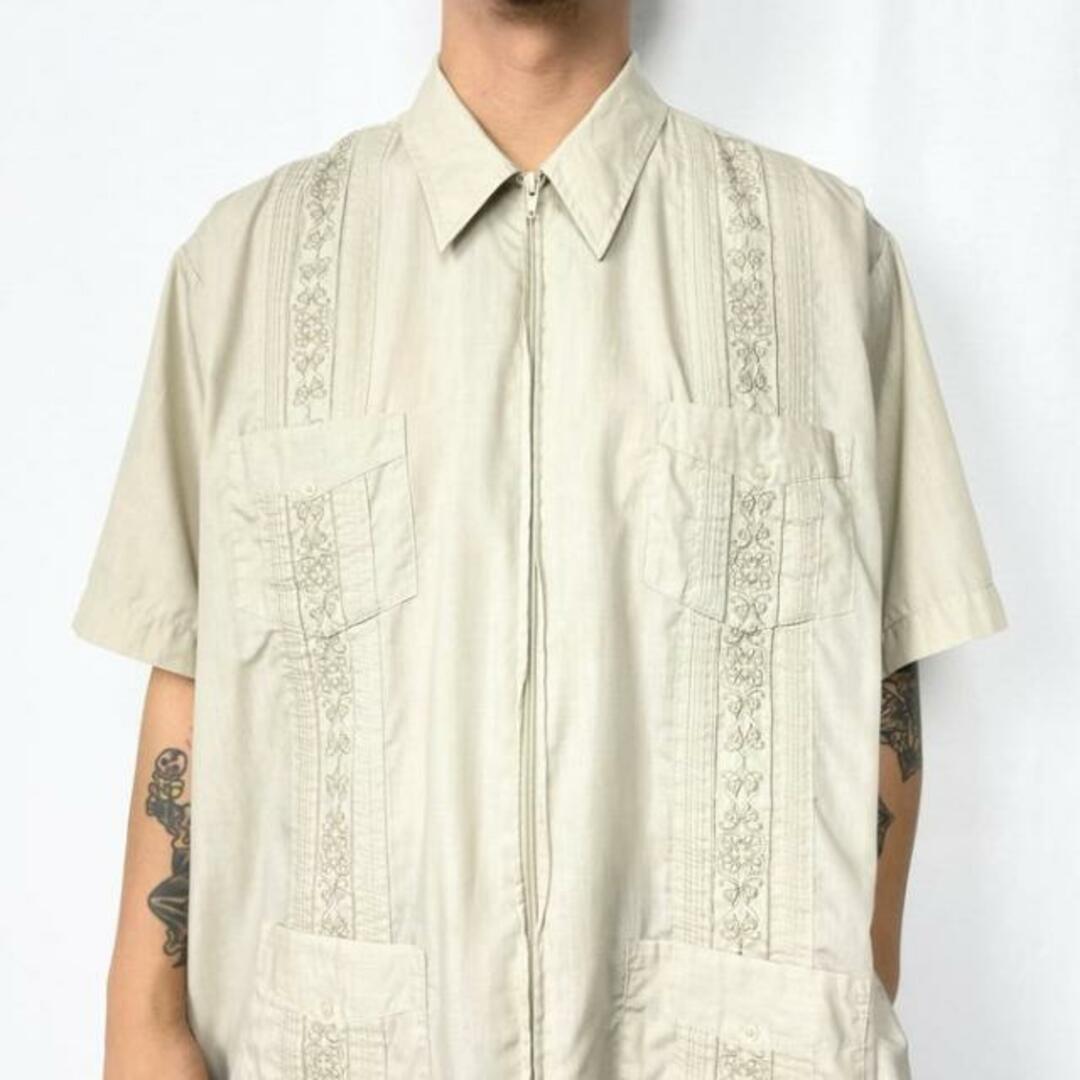 80年代〜90年代 GUAYABERA 半袖 ジップアップ キューバシャツ メンズXL