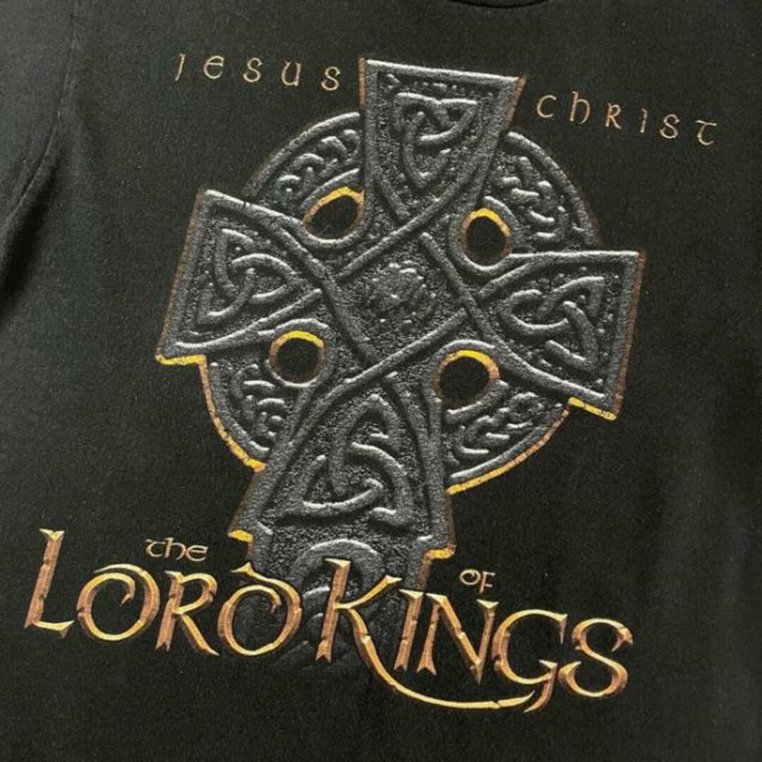 00年代 JESUS CHRIST THE LORD OF KINGS ケルティックアート キリスト教 両面プリント Tシャツ メンズL