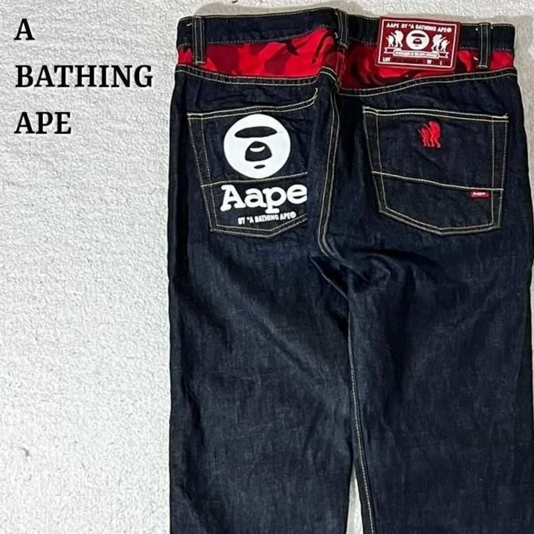 美品 激レア a bathing ape エイプ デニム ケツロゴ カモフラ 猿 | フリマアプリ ラクマ
