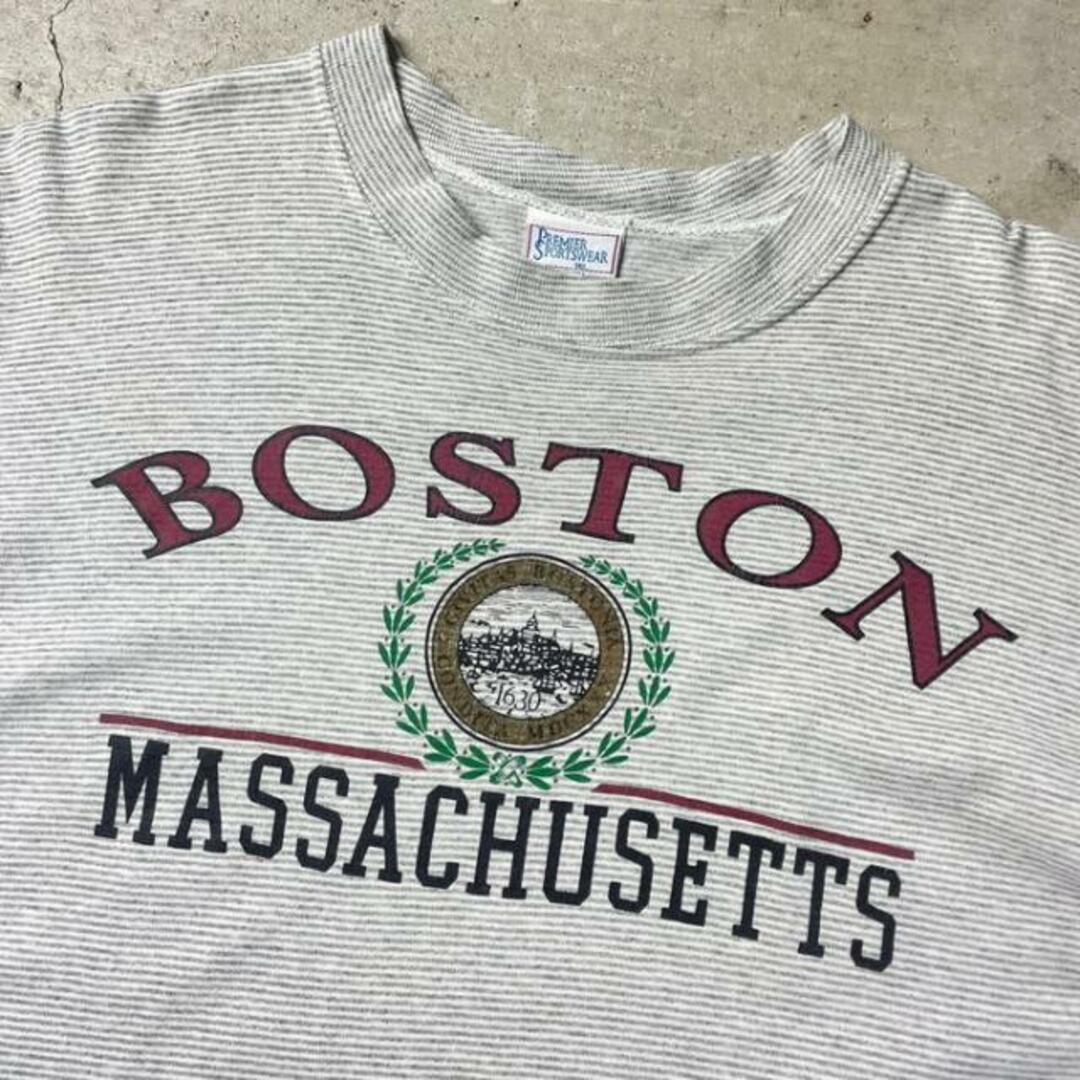 90年代 USA製 BOSTON MASSACHUSETTS スーベニア プリント ボーダーTシャツ メンズM