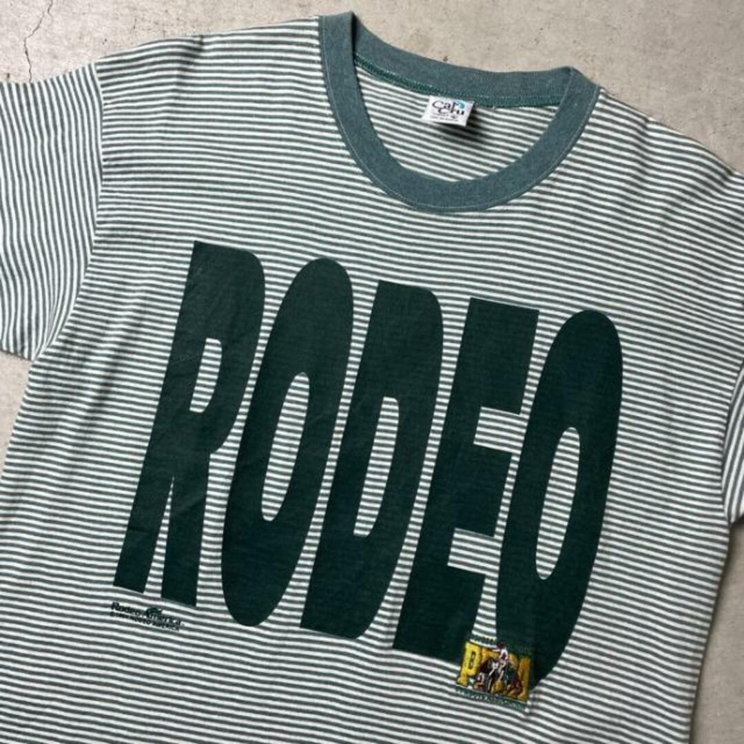 90年代 USA製 PRCA RODEO AMERICA ロデオ プリント ボーダーTシャツ メンズL