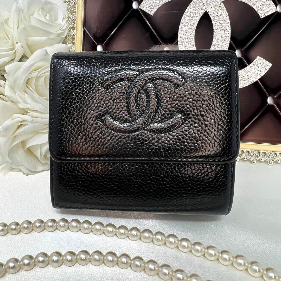 CHANEL シャネル キャビアスキン ココマーク ダブルホック