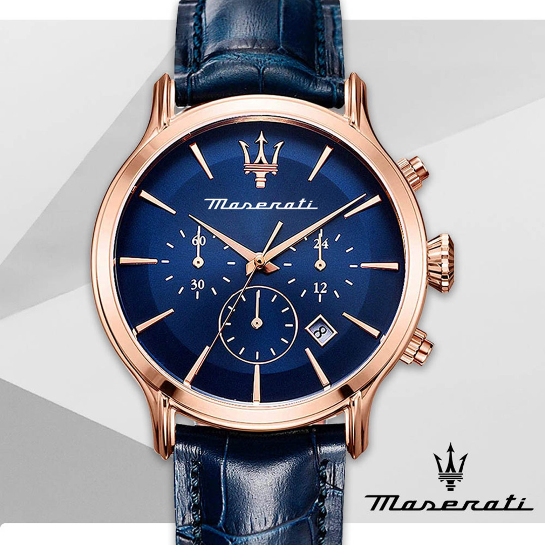 【新品】マセラティ MASERATI メンズ 腕時計 エポカ EPOCA クロノグラフ クオーツ ローズゴールド ブルー レザーベルト R8871618013 (旧型番 R8871618007) メンズの時計(腕時計(アナログ))の商品写真