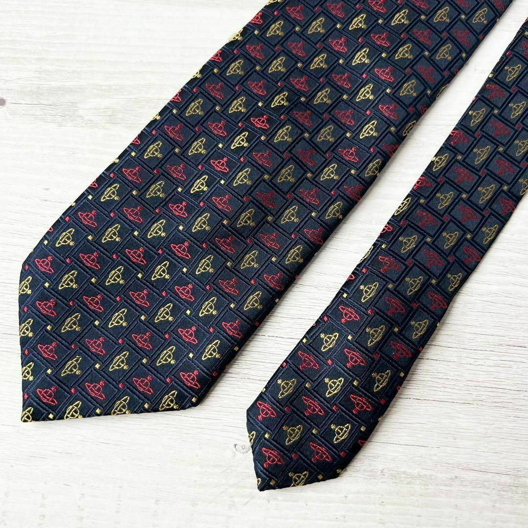 ヴィヴィアンウエストウッド 刺繍 ロゴ ネクタイ 総柄 ネイビー