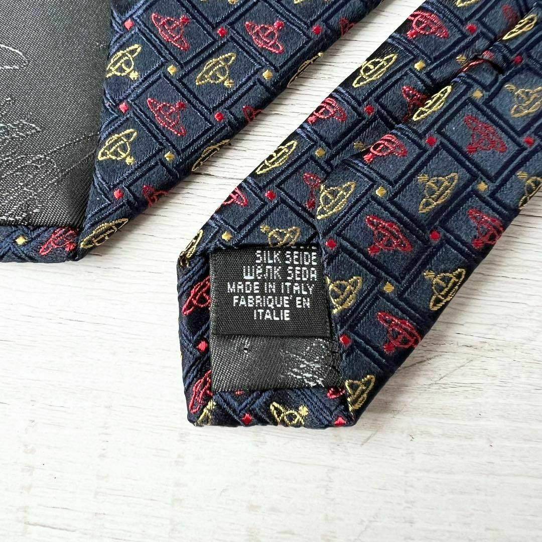 ヴィヴィアンウエストウッド 刺繍 ロゴ ネクタイ 総柄 ネイビー