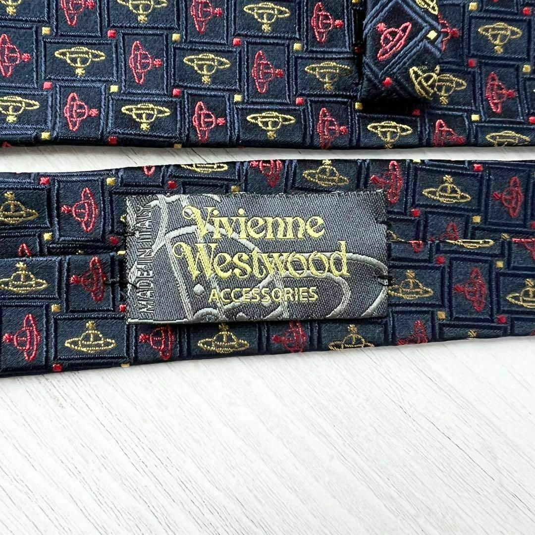 ヴィヴィアンウエストウッド 刺繍 ロゴ ネクタイ 総柄 ネイビー
