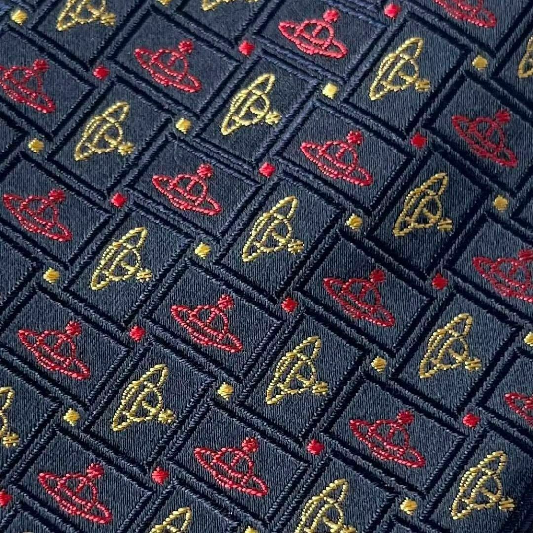 ヴィヴィアンウエストウッド 刺繍 ロゴ ネクタイ 総柄 ネイビー