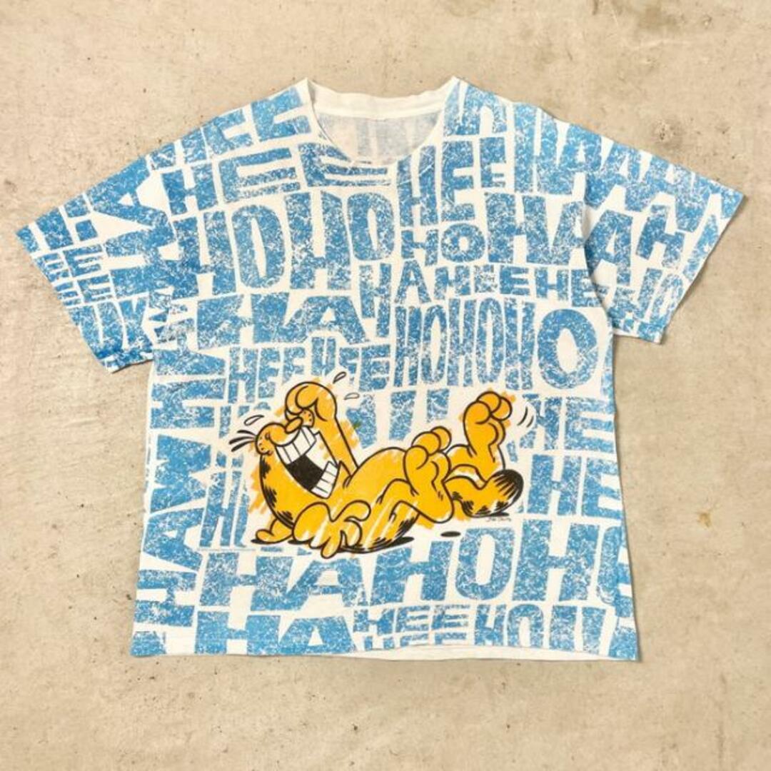 90年代 GARFIELD ガーフィールド オールオーバープリント キャラクタープリントTシャツ メンズXL相当 レディース