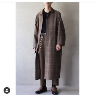 サンシー(SUNSEA)のsunsea サンシー　19aw キャメル　チェック　ステンカラー　コート　M(ステンカラーコート)