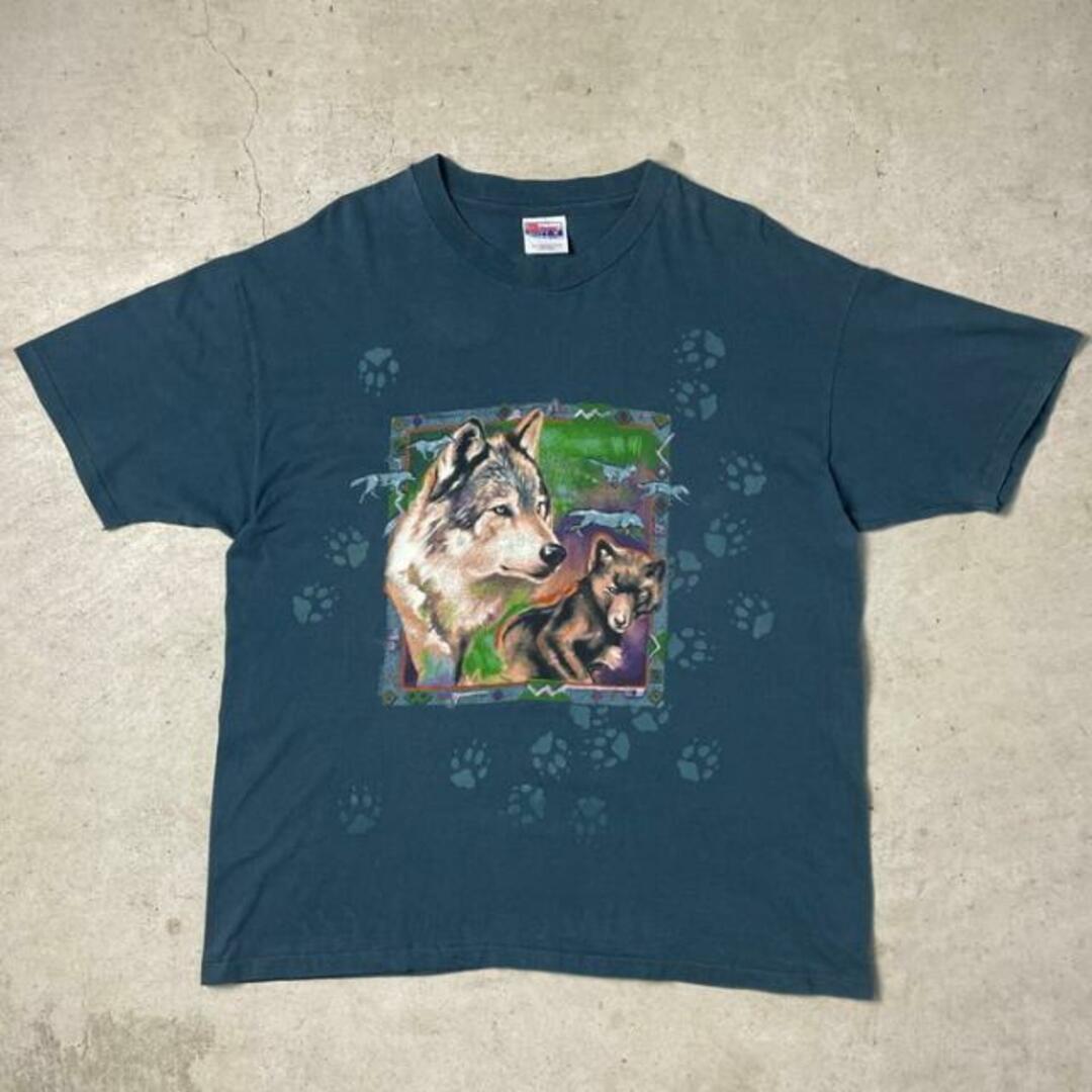 ヴィンテージ レア 90s 半袖 Tシャツ アニマル オオカミ ブラック XL