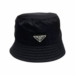 極 美品 プラダ 三角ロゴ 金具 ナイロン 帽子 バケットハット ブラック-