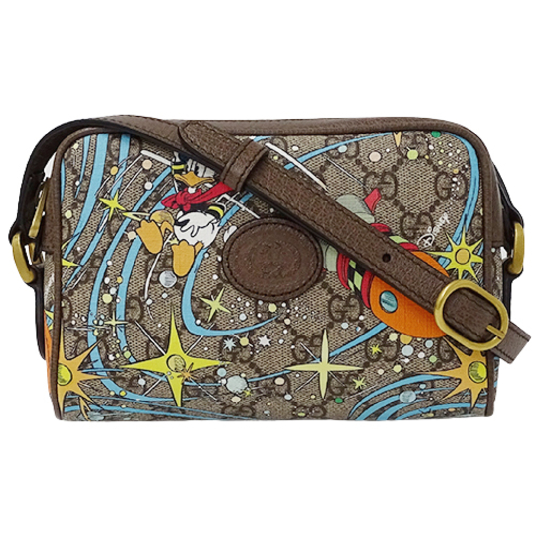 グッチ GUCCI バッグ レディース ブランド ショルダーバッグ GGスプリーム ブラウン ベージュ 648124 ディズニー コラボ ドナルドダッグ 斜め掛け おしゃれ コンパクト 【中古】 | フリマアプリ ラクマ
